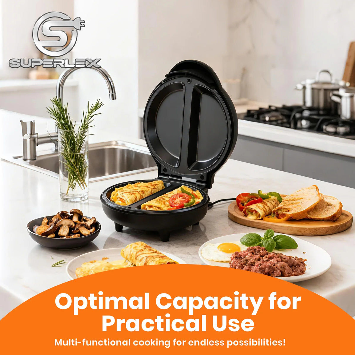 SUPERLEX 750W Electric Omelette & Bread Maker – Non-Stick, Multi-Function with Smart Light Indicator
