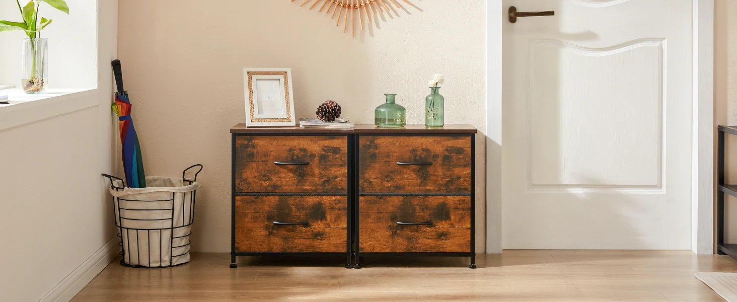 JHK Nightstand & Bedside Table – 2 Fabric Drawers, Storage Cabinet for Bedroom, Coffee & Sofa Side Table