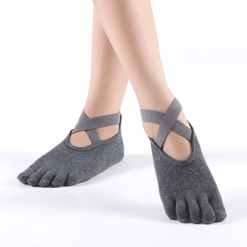 Women's Cotton Five-Toe Yoga Socks – Silicone Grip