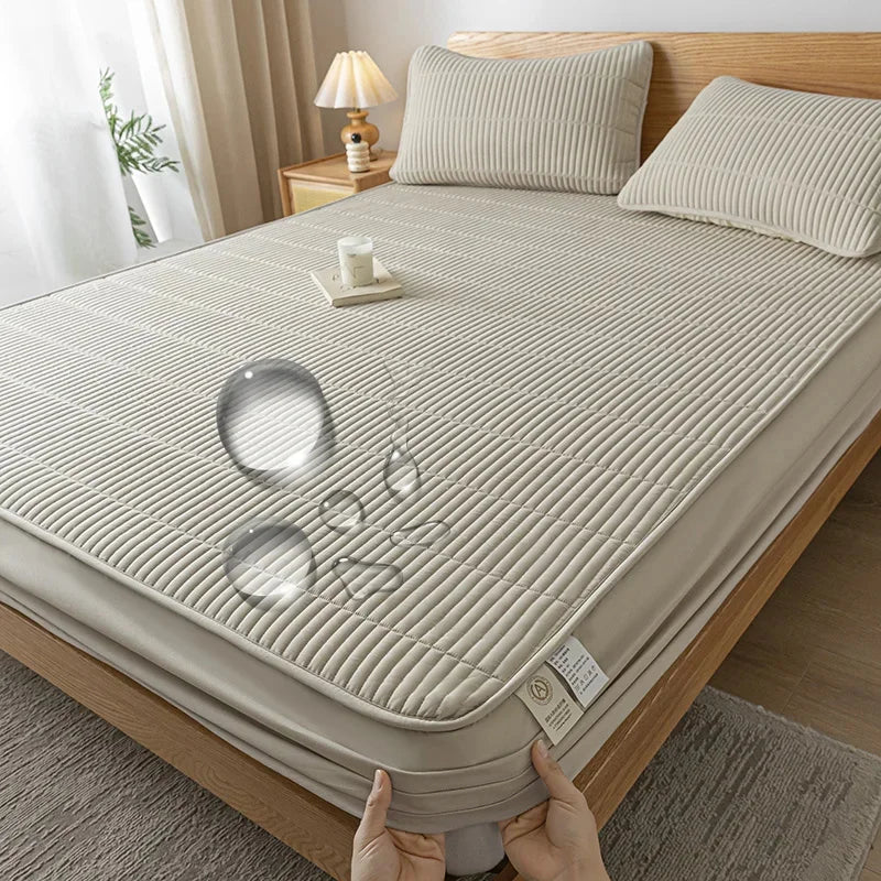 Waterproof Thickened Mattress Pad Protector – Embroidered Breathable Fitted Bed Cover, 140–180x200cm