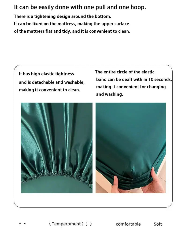 Satin Ice Silk Elastic Fitted Sheet – Solid Color Mattress Cover, No Pillowcase