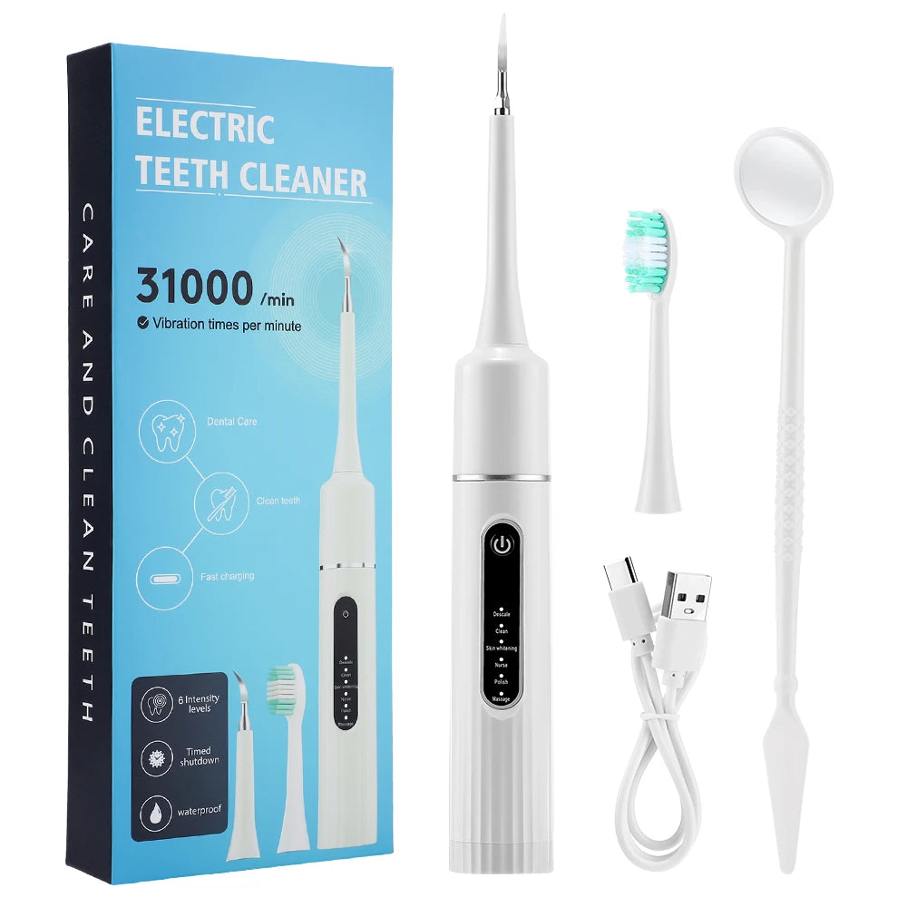 Dentist-Level Clean at Home — Electric Teeth Cleaner & Tartar Remover | 6-Gear Modes, 31,000 Vibrations/Min, IPX6 Waterproof, Type-C Charging
