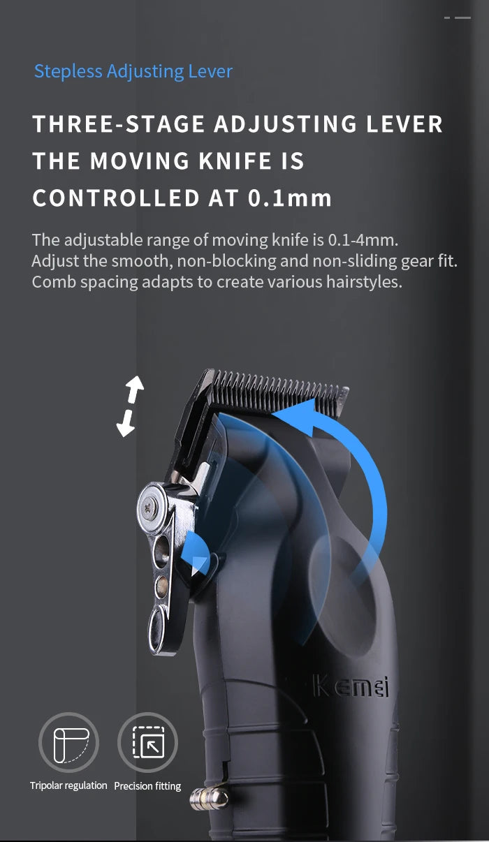 Kemei KM-2296 / KM-2299 / KM-1102 Professional Hair Clipper Kit – USB Rechargeable, 180-Min Runtime