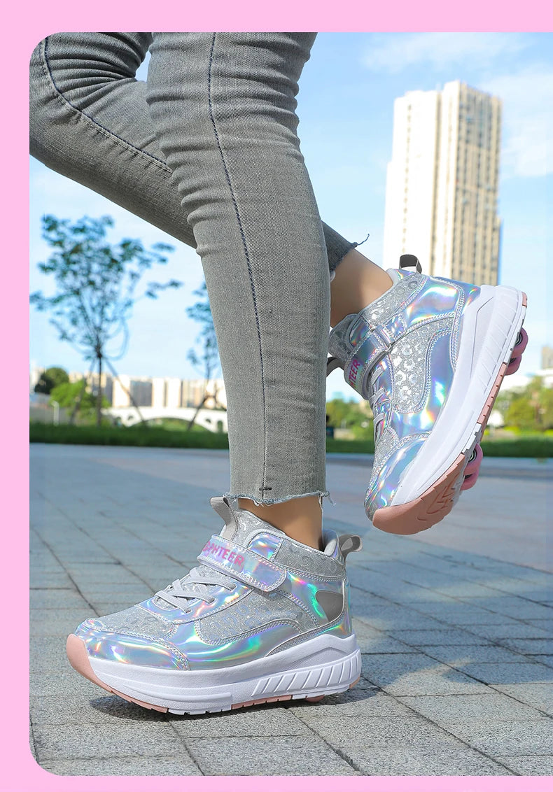 High-Top Children's Roller Skates for Girls – 4-Wheel Outdoor Wear-Resistant Sports Shoes