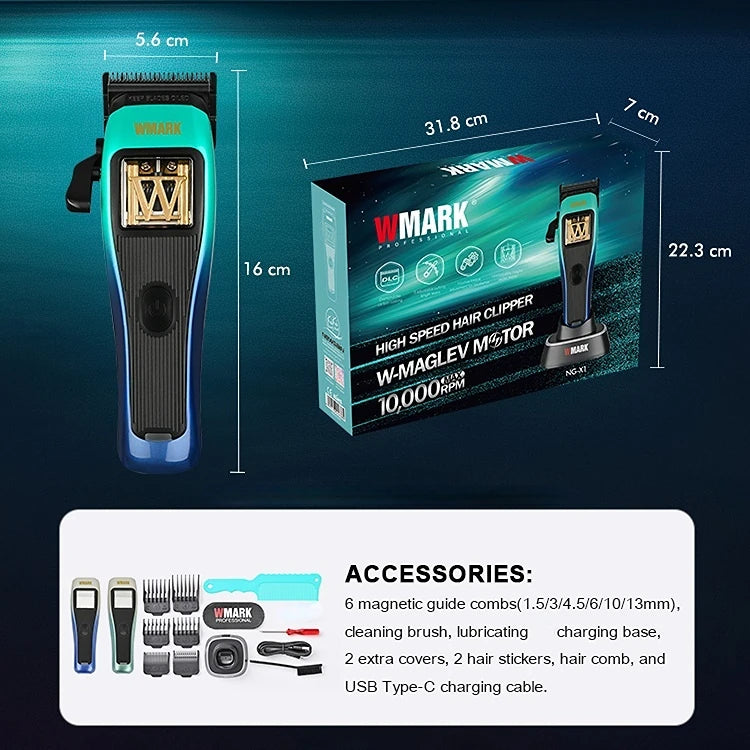 WMARK NG-X1 POLAR Professional Hair Clipper – Vector Motor, 10,000 RPM, DLC Blade, 150-Min