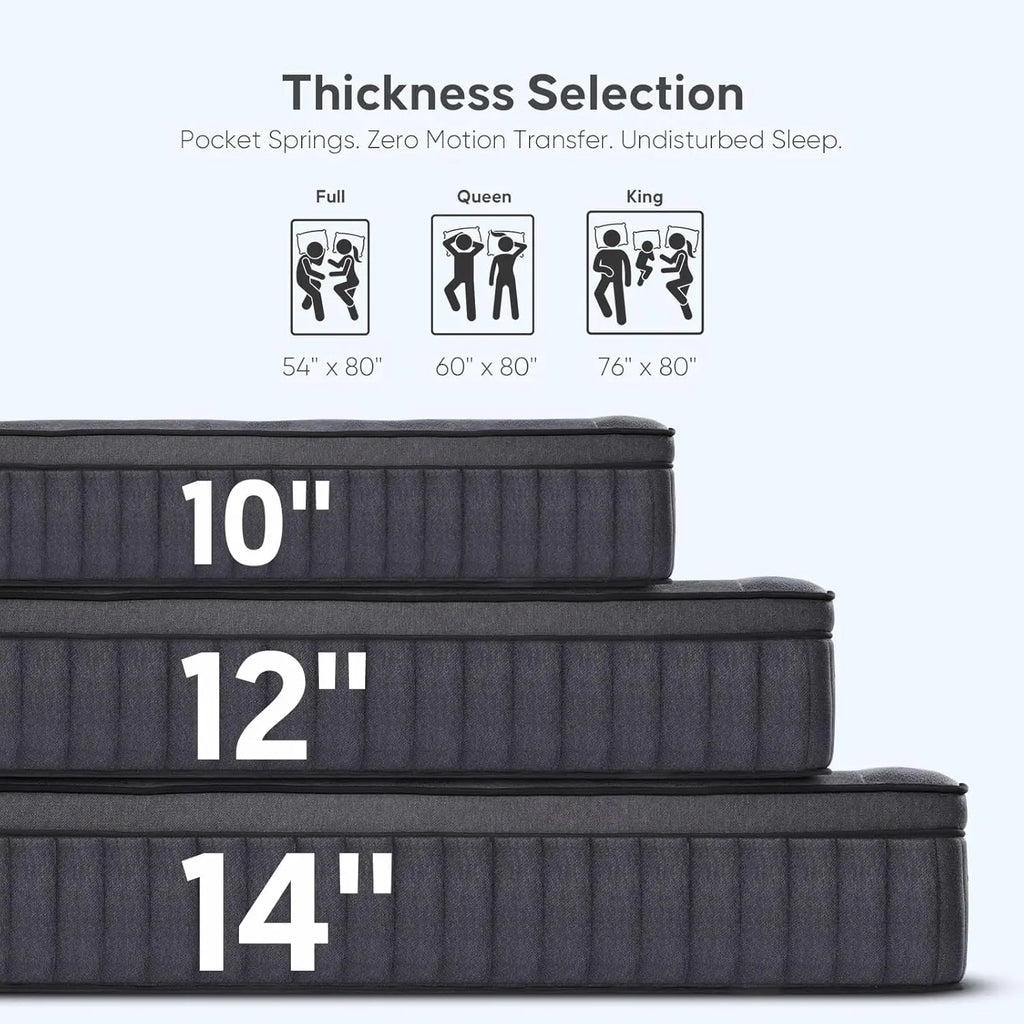 14-Inch King Hybrid Pocketed Coil Mattress – Medium Firm, Motion Isolation, Custom