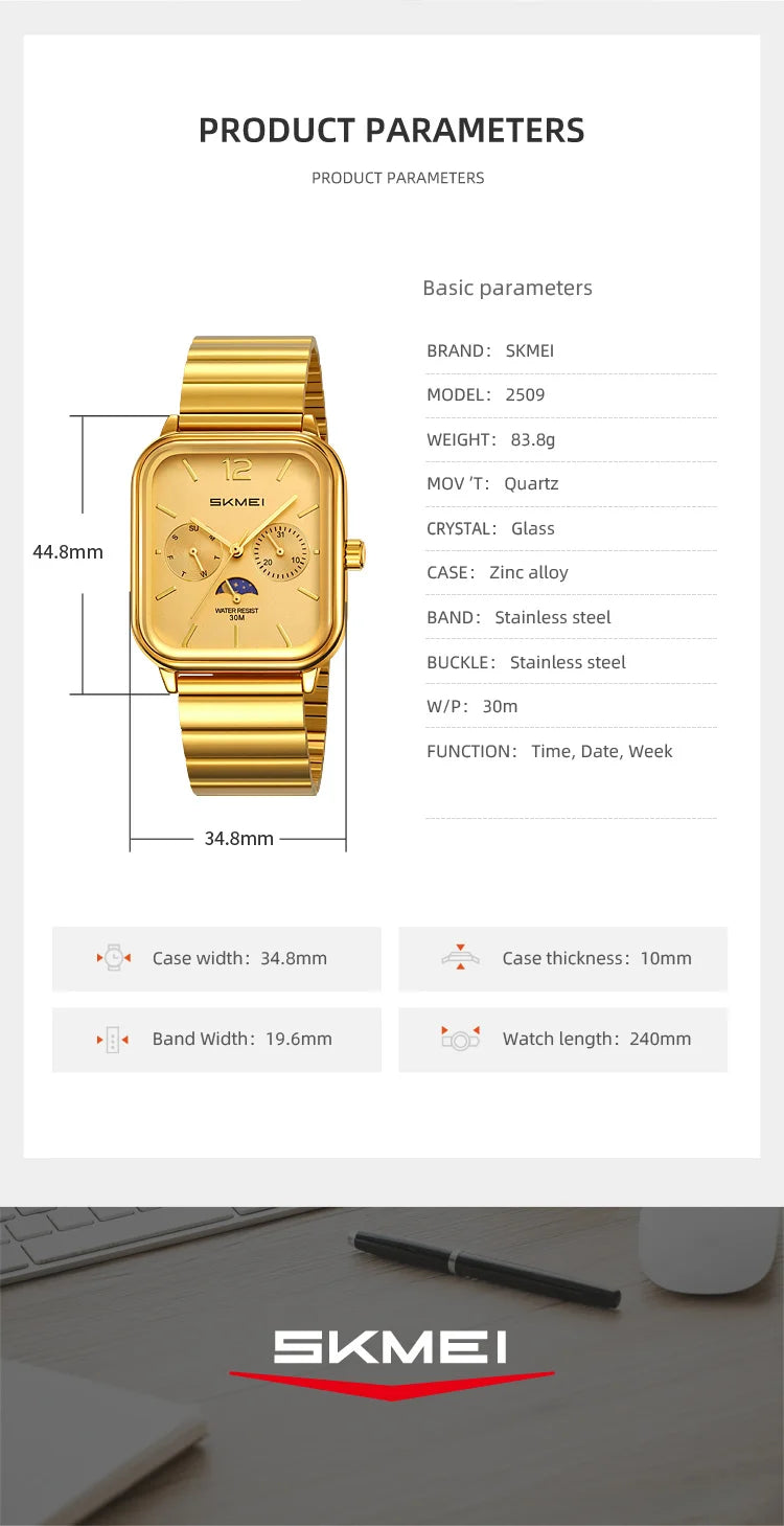 SKMEI Men's Luxury Business Quartz Watch | Waterproof Calendar Week Display Casual Wristwatch