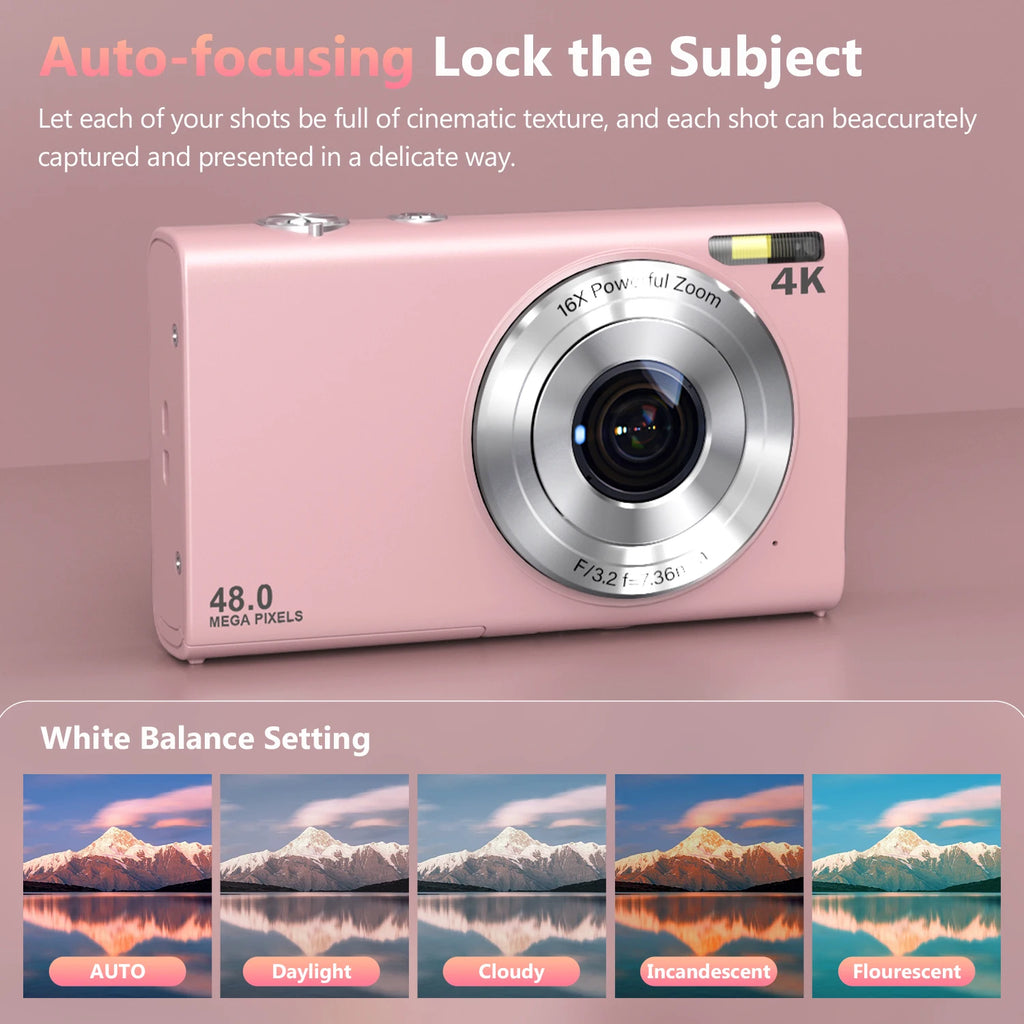 4K Digital Autofocus Vlogging Camera — 48MP with 2.8" Screen for Kids & Adults