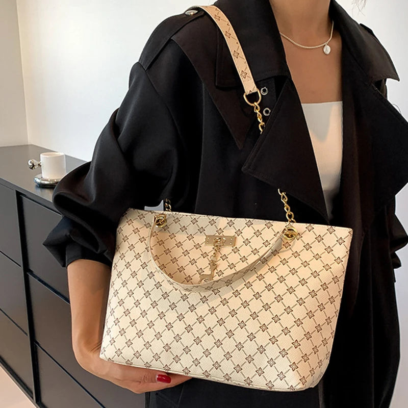 Soft Leather Large Capacity Tote Bag – Women's Shoulder Bag with Hanging Accessories