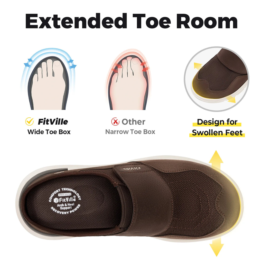 FitVille Men's Diabetic Wide Slippers – Slip-On Casual Walking Shoes with Arch Support for Swollen Feet & Flip Flop Style Comfort