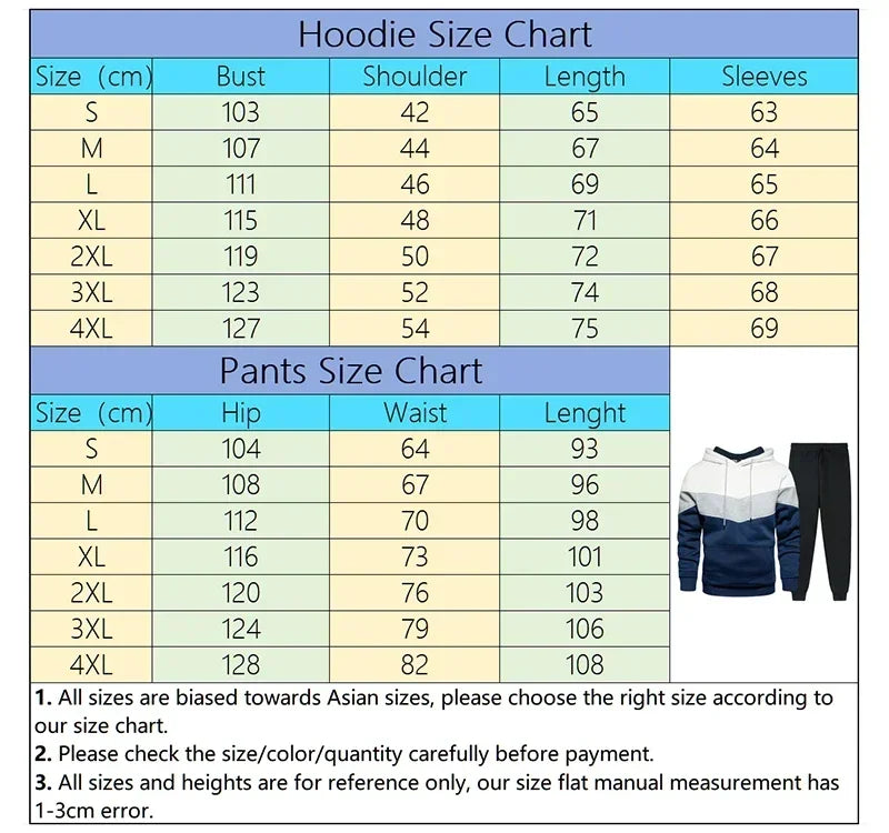 Men's Tricolor Hoodie & Sweatpants Tracksuit – Autumn Winter Casual Sport Set