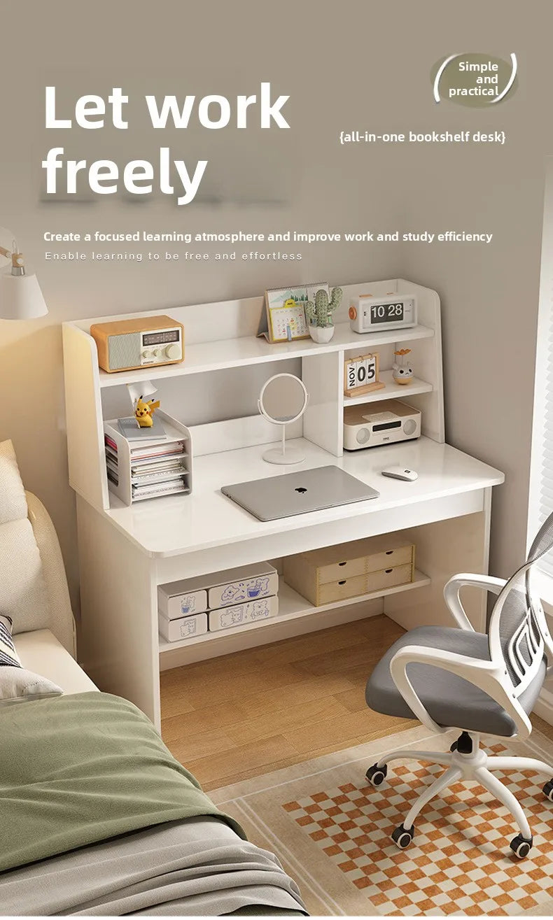 Bookshelf Integrated Computer Desk — Modern Minimalist MDF Student Writing Desk, Multiple Sizes & Finishes