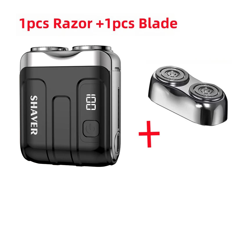 Mini Electric Smart Shaver – Digital Display, Dual Blade Rechargeable Beard Trimmer for Home & Car