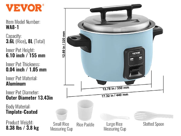 SucceBuy Commercial Rice Cooker – 8L, 10L & 13L, Non-Stick Aluminum Pot, 24-Hour Keep Warm for Restaurant & Buffet