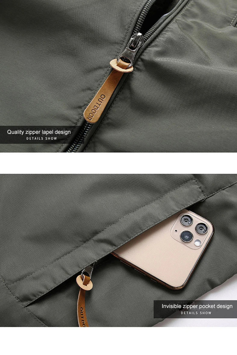 Men's Hooded Hiking Windbreaker – Multi-Pocket Jacket