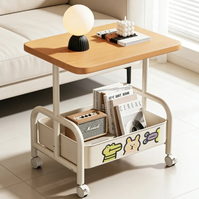 Rolling Laptop Desk & Sofa Side Table with Storage Basket