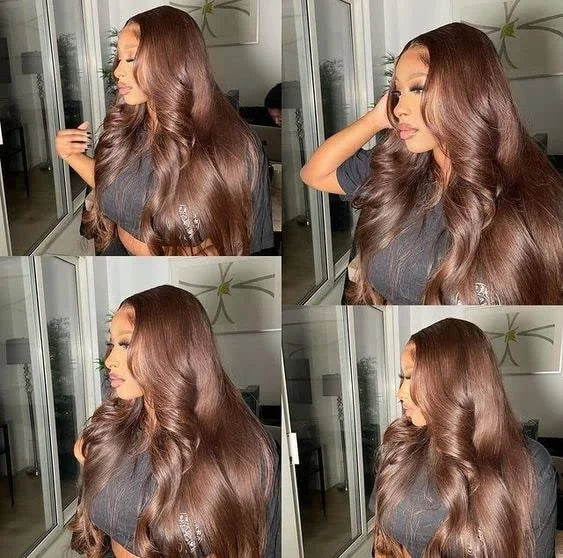 Transparent 30 Inch Chocolate Brown Colored Lace Front Wig Body Wave 13X4 13X6 Lace Frontal Human Hair Wigs For Women