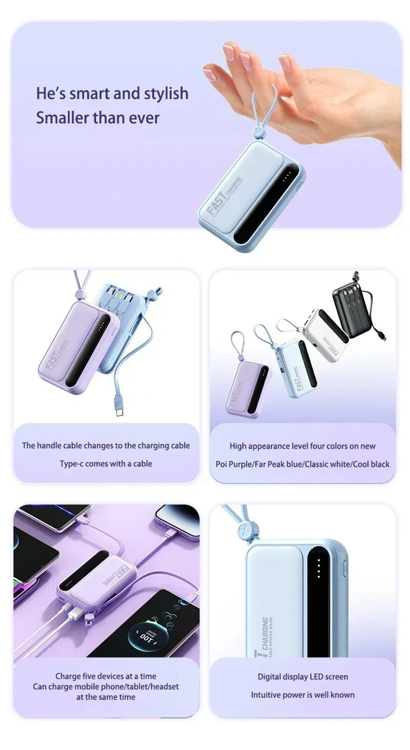 VIVO 500000mAh Power Bank – Built-in 4 Cables Super Fast Charging Portable External Battery 2026