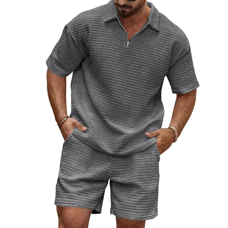 Men's Plaid Short Sleeve Shirt & Shorts Sport Suit – Lapel Summer 2-Piece Outdoor Set