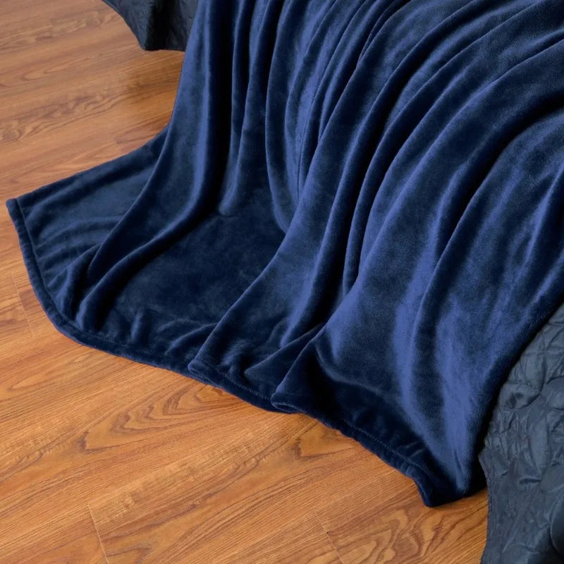 Coral Fleece Flannel Blanket – Solid Blue & Pink Soft Warm Bedspread & Sofa Cover