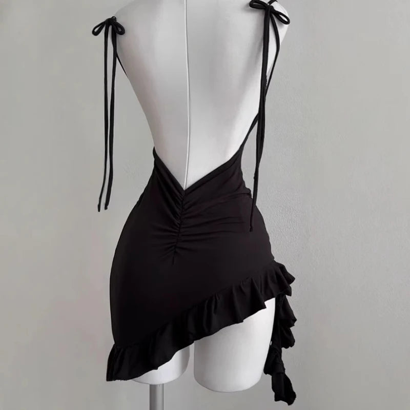 Sexy Backless Lace-Up Mini Dress — Sleeveless Bodycon Club Dress