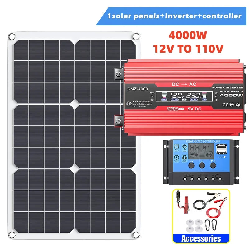 4000W Portable Solar Panel Kit – 110V/220V Inverter & 100A Controller for RV, Camping & Off-Grid