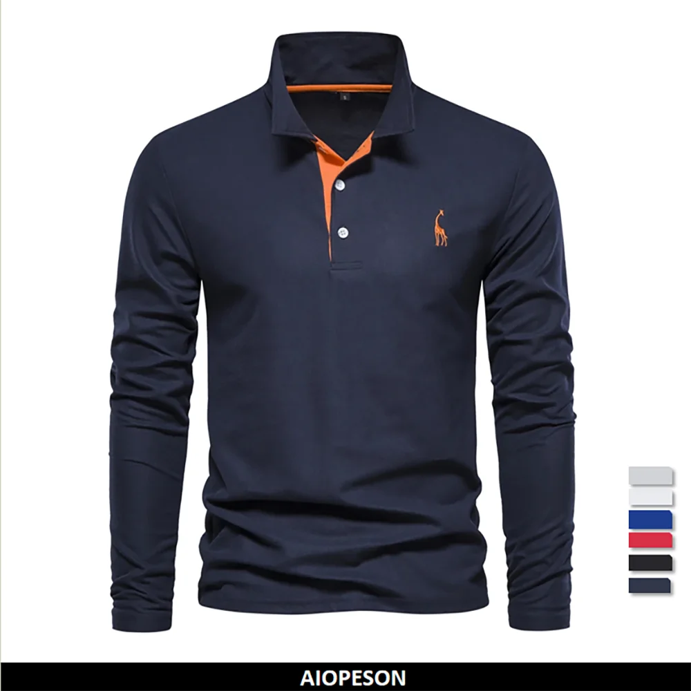 Men's Deer Embroidery Long Sleeve Polo Shirt — Luxury Detail Casual Polo