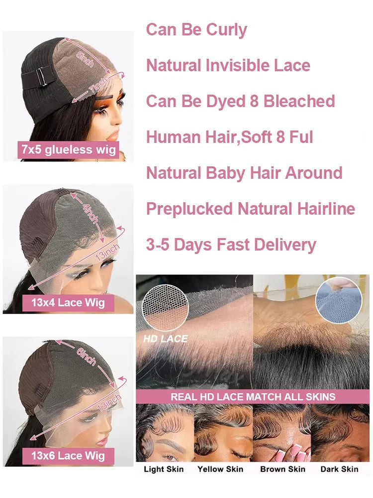 40–50 Inch Water Wave Curly Lace Front Wig | 300% Density 13x4 13x6 7x5 HD Glueless Brazilian Human Hair for Women