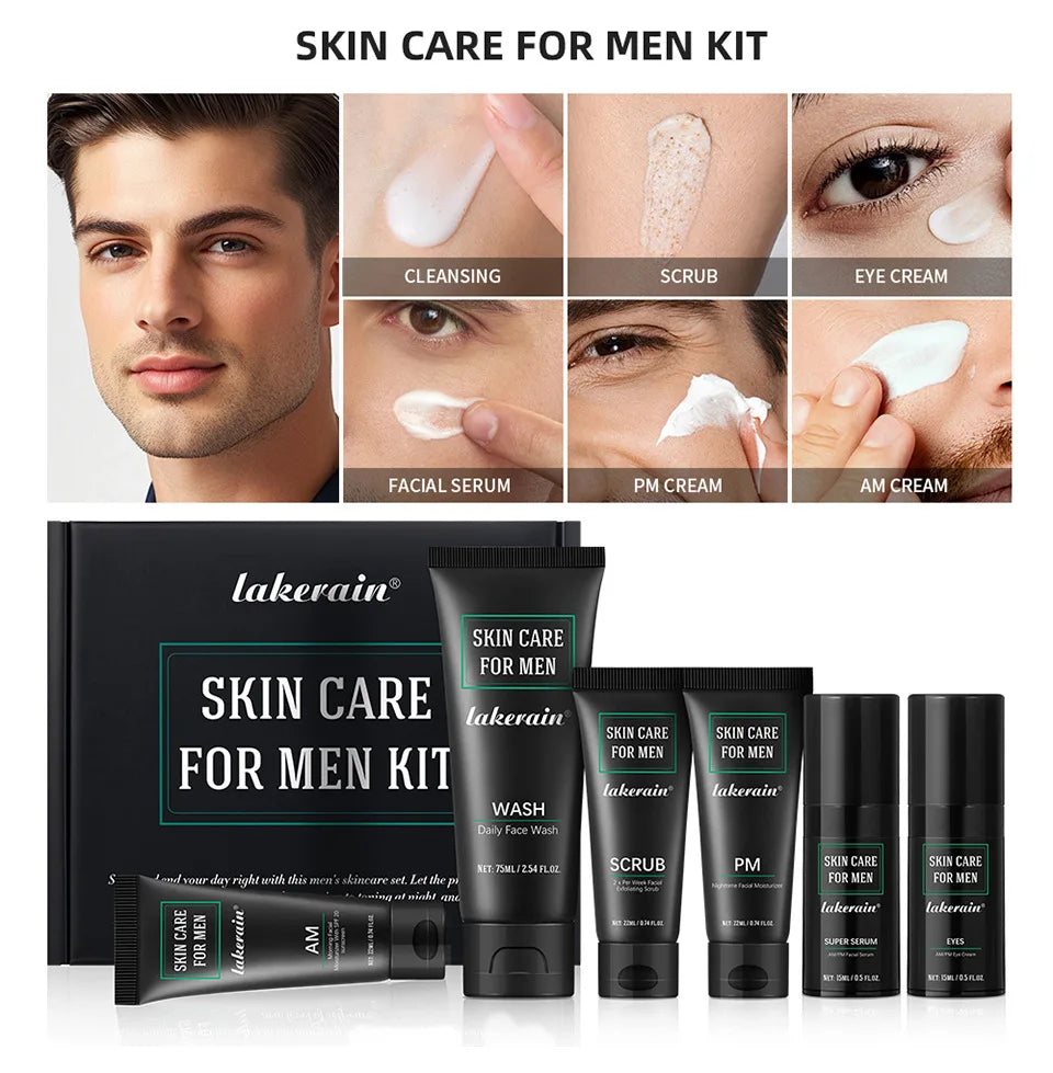 Men's 3-in-1 Daily Skin Care Kit – Face Wash, Moisturizing Cream & Eye Cream for Anti-Aging & Oil Control