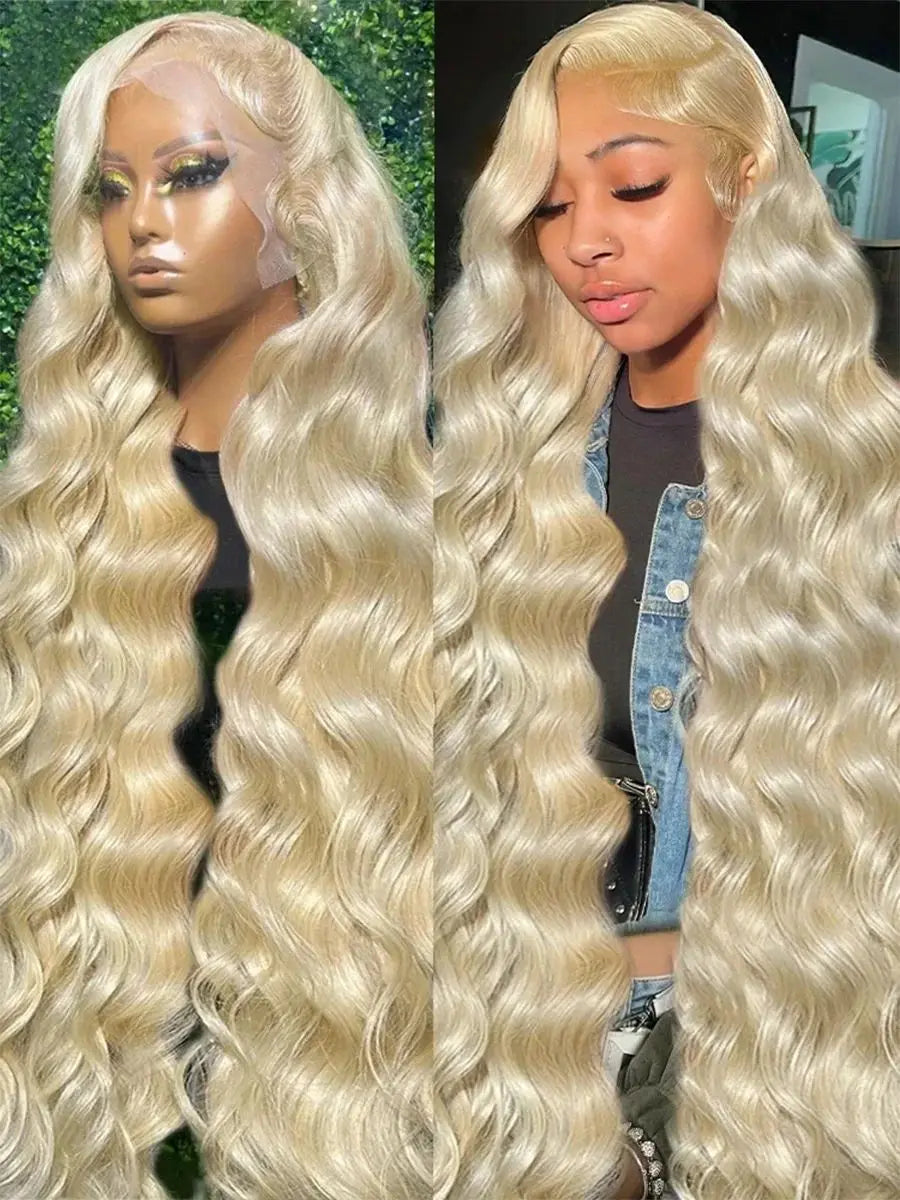 34 Inch 613 13x6 Lace Front Wig Human Hair Body Wave Blonde Lace Frontal Wigs for Women 200 Density Natural Hairline