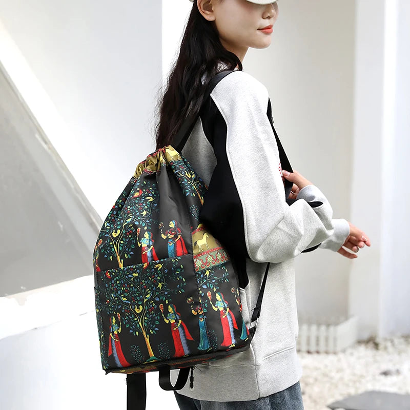 Women's Drawstring Backpack – Foldable Nylon Daypack