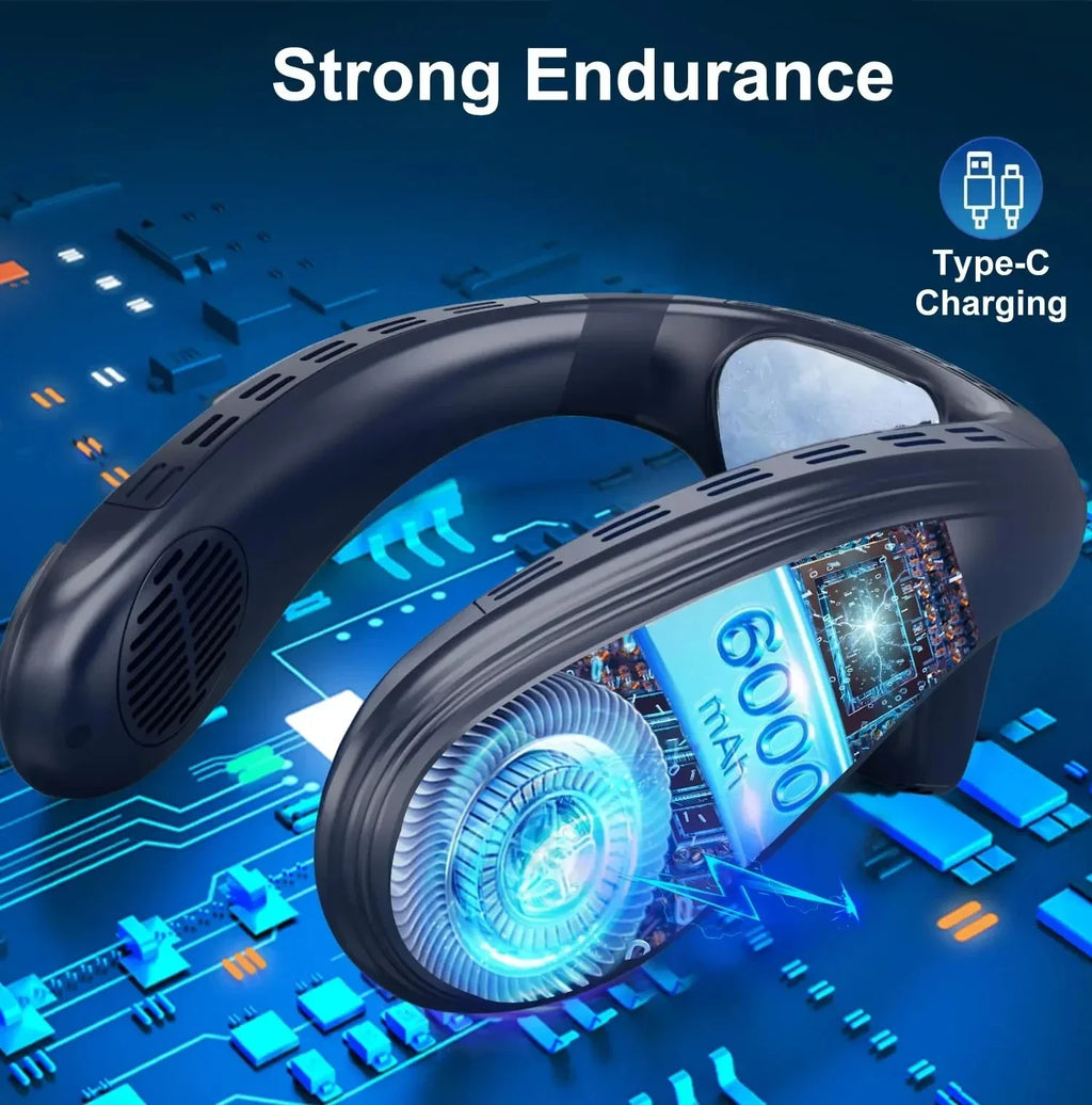 Portable Neck Fan 5200mAh — Rechargeable Semiconductor Cooling Wearable Neck Air Conditioner