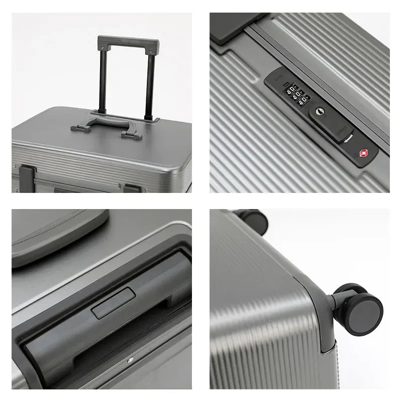 Aluminum Alloy Frame Suitcase, Top-Opening ABS Portable Trolley Case, Universal Wheels, Customs Code Lock Boarding Case
