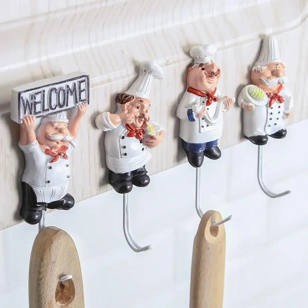 Chef Cartoon Wall Hook – Self-Adhesive Kitchen Utensil Hanger for Towels, Tools & More
