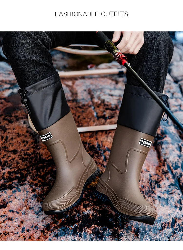 Men's Mid-Calf PVC Rain Boots with EVA Insoles