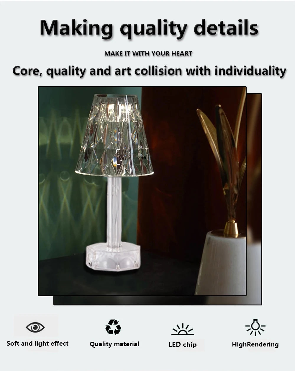 Crystal Night Light – Touch-Control LED Accent