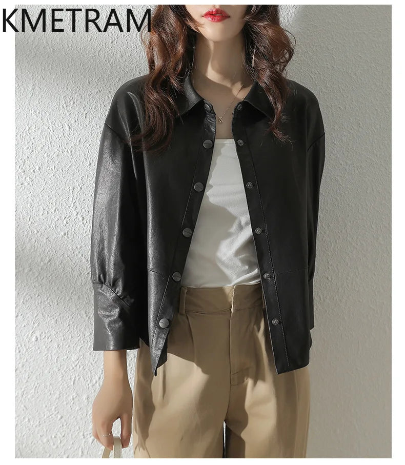 Women's Sheepskin Leather Jacket – Black or Matcha