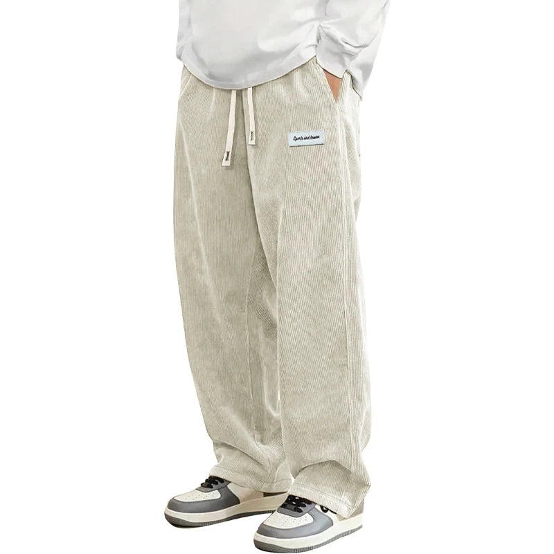 Men's Corduroy Elastic Waist Casual Pants — Relaxed Fit Textured Trousers