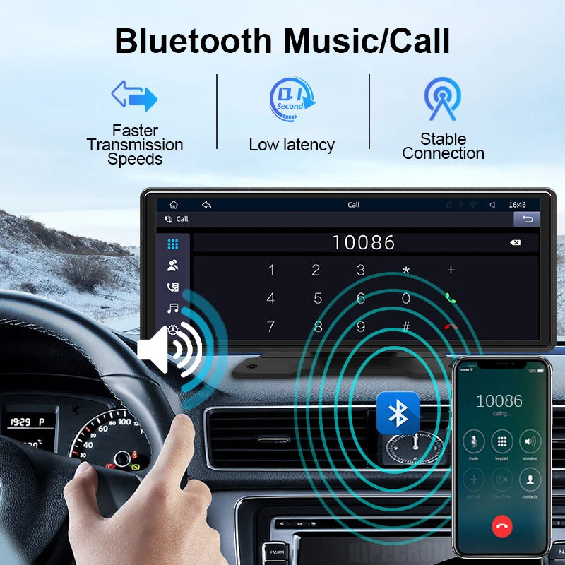 10.26" Car Mirror Screen – Wireless CarPlay & Android Auto, Bluetooth, AUX, USB | Universal Fit