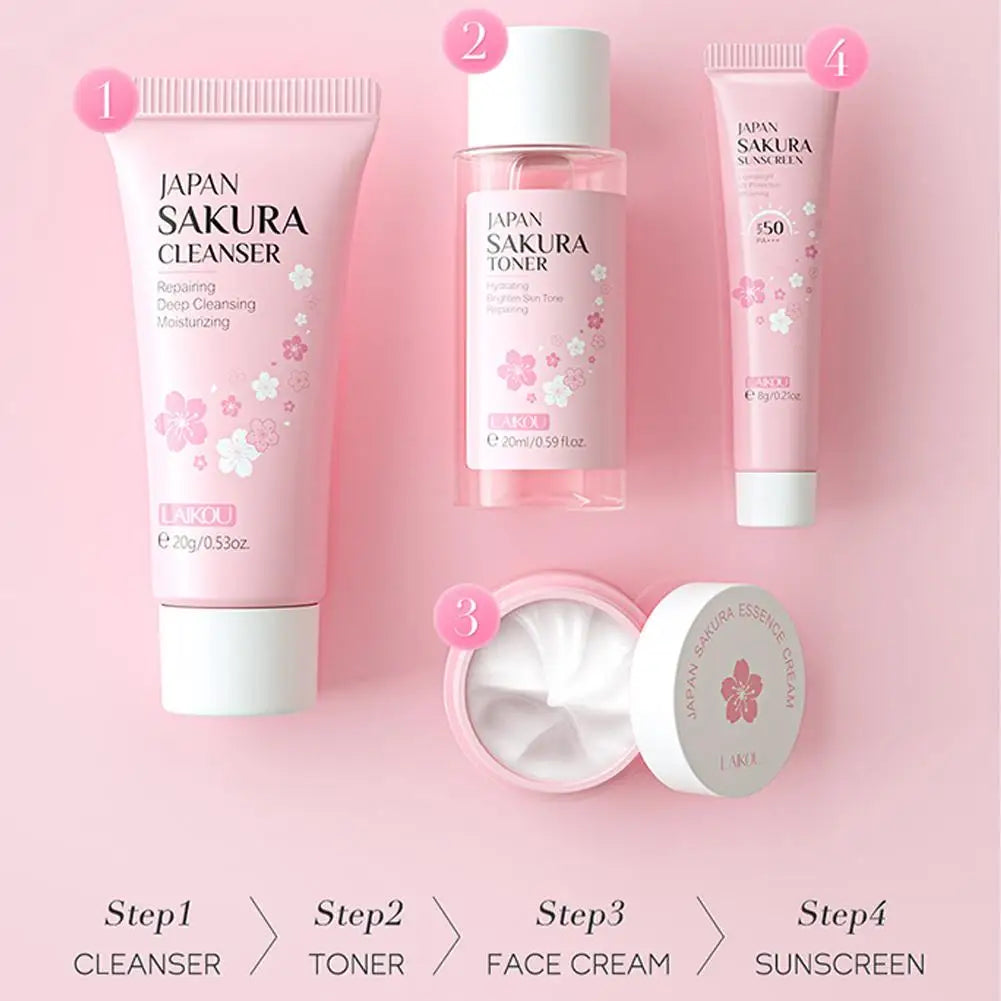 Sakura Skincare Gift Set – Cleanser Toner Serum Eye Cream & Sunscreen
