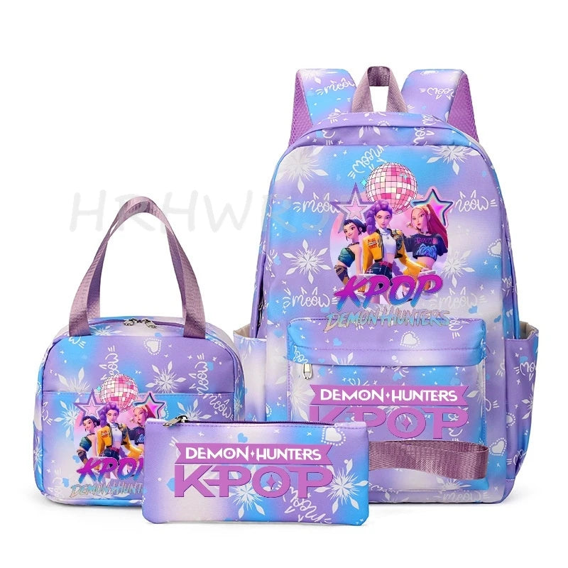 KPop Demon Hunter 3-Piece Backpack Set – School Bag, Shoulder Bag & Clutch