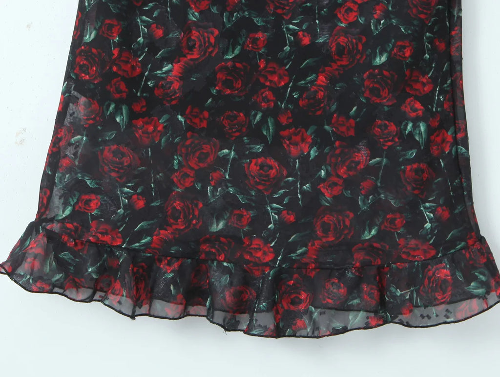 Vintage Floral Front Tie Bodycon Midi Dress — Sexy Elegant Black Summer Dress