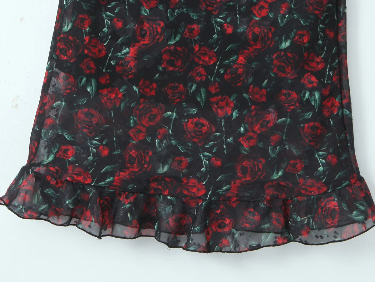 Vintage Floral Front Tie Bodycon Midi Dress — Sexy Elegant Black Summer Dress