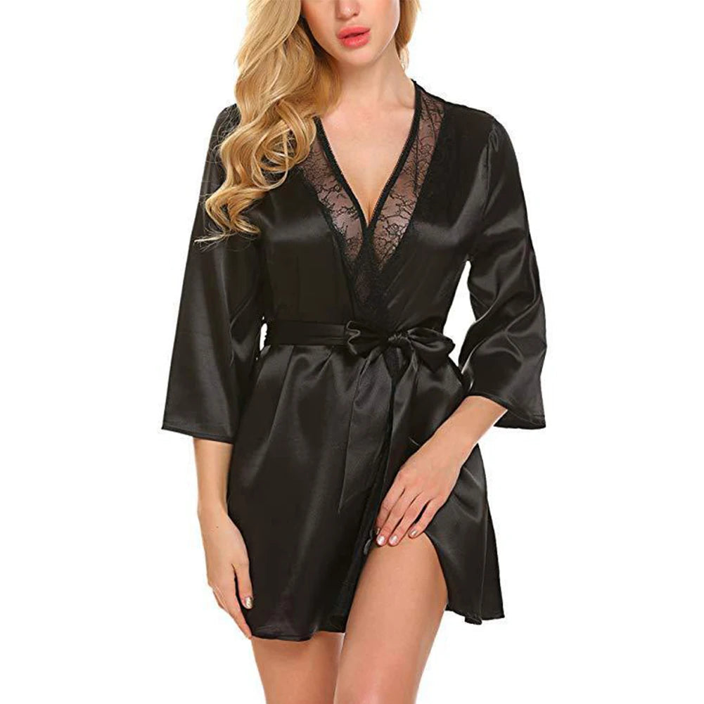 Women's Satin Silk Oversized Robe | V-Neck Sexy Imitation Silk Wrap Nightgown