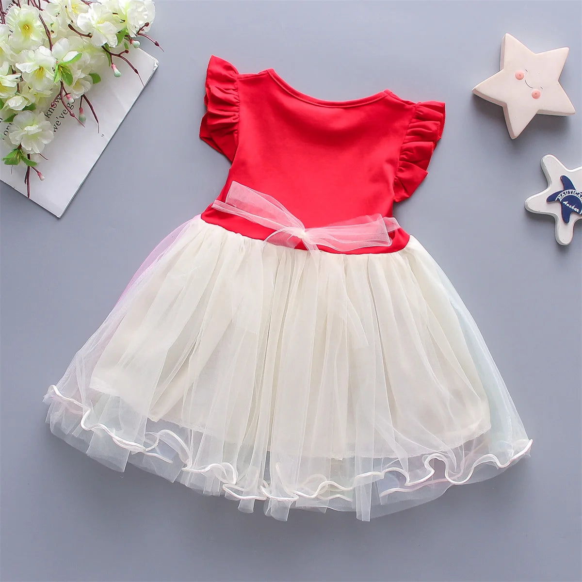 Baby Girl Sleeveless Casual Dress — Rainbow Mesh Print (0–3 Years)