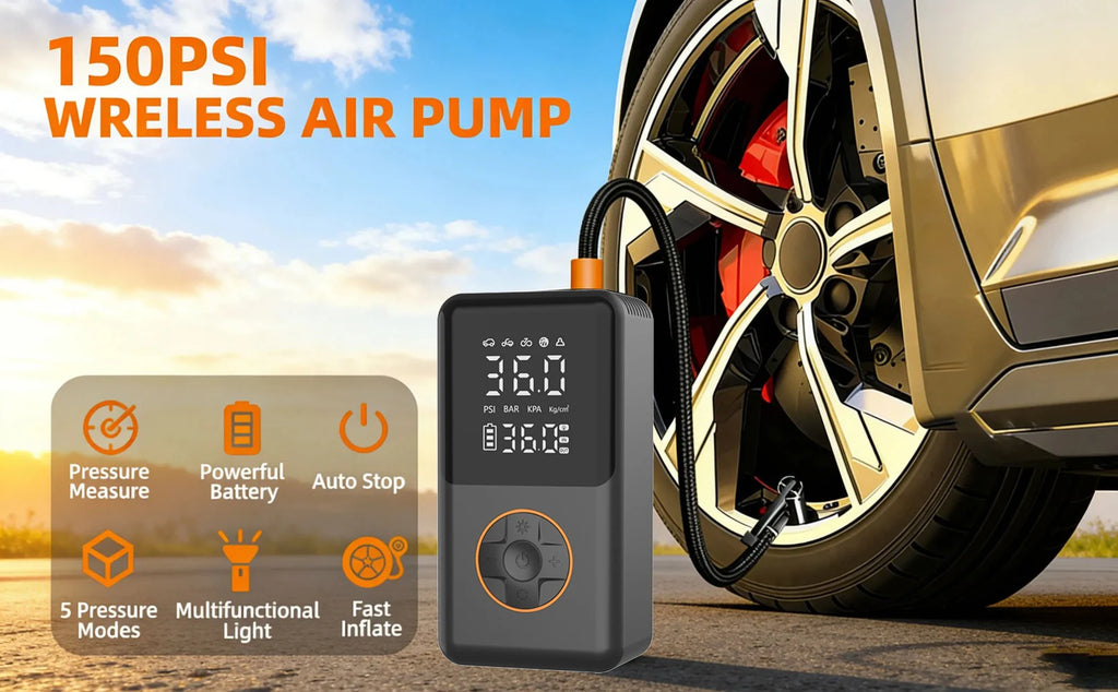 Mini Bike Tire Pump with Pressure Gauge and LED Light