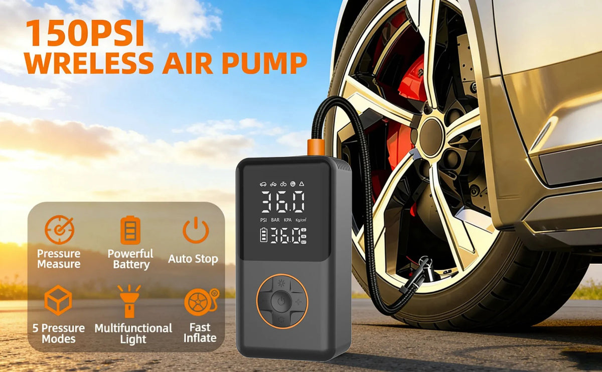 Mini Bike Tire Pump with Pressure Gauge and LED Light