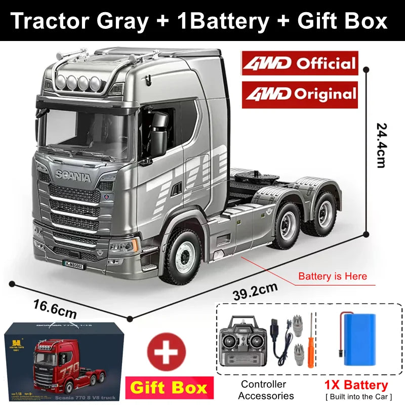 HUINA 1501 1:18 Scale RC Semi Trailer Truck with Sound & Lights – 770S Flatbed Engineering Model