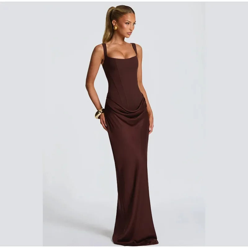 Sexy Strapless Pleated Maxi Dress – Off-Shoulder Backless High Waist Split Evening Party Gown