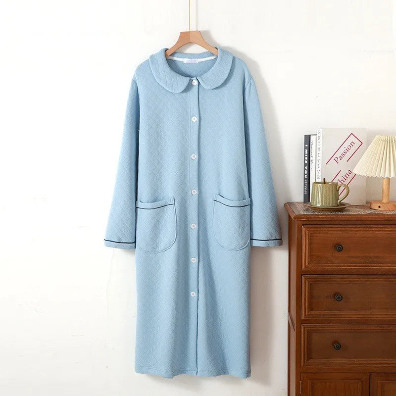 Women's Warm Cotton-Filled Bathrobe | Long-Sleeve Quilted Dressing Gown